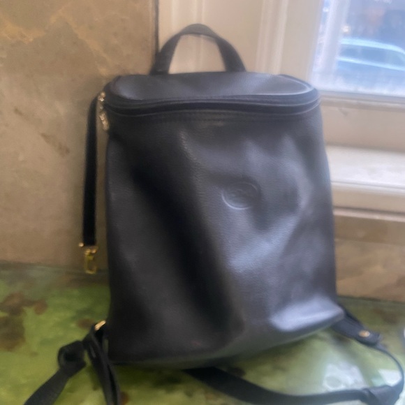 LONGCHAMP BLACK VTG LEATHER SMALL BACKPACK Bag RUSTIC GOLD RARE CHIC LUX - Picture 2 of 15
